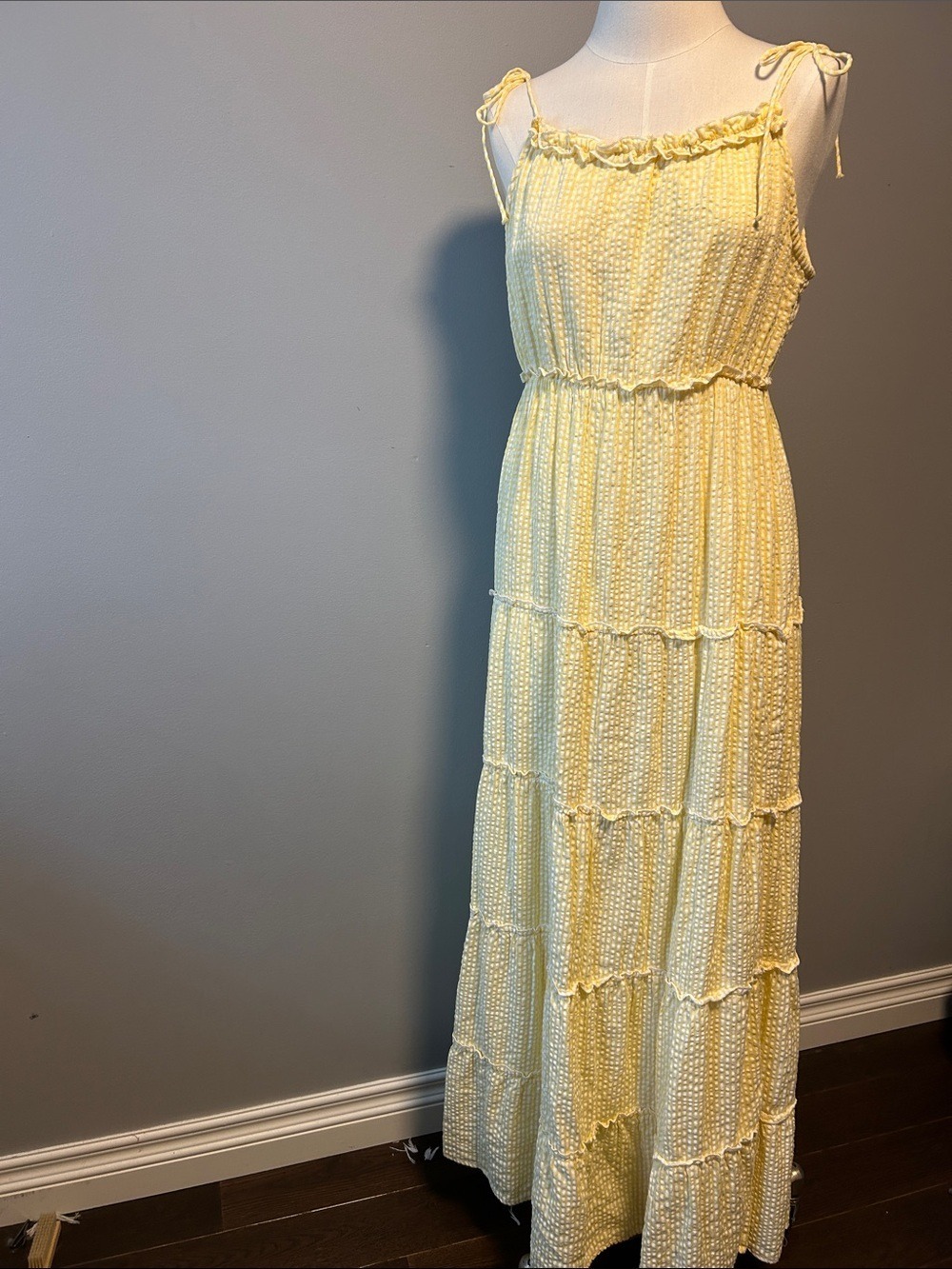 Sim & Sam Yellow Cotton Gingham Tiered Cottagecore Maxi Dress - Picture 5 of 15
